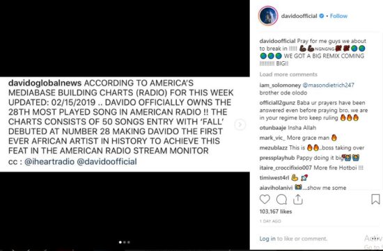 Davido Becomes First African To Break Record on US Radio