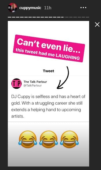 DJ Cuppy Kicks as Platform Describes her as a Struggling Artist