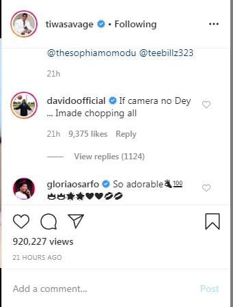 Davido Reacts as Tiwa Savage Shares Cute Video of Jamal and Imade