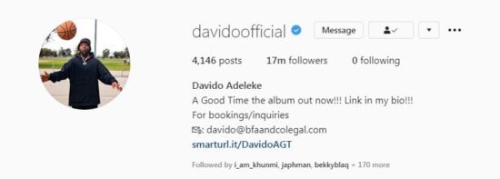 Davido UnFollows Chioma and Others on Instagram