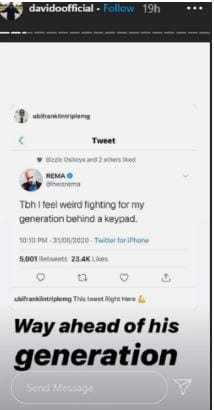 Davido hails Rema, Says He is Ahead of His Generation