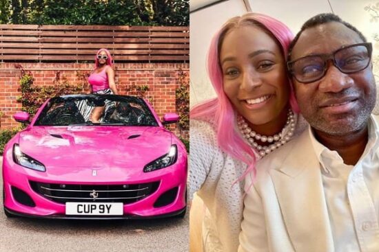 Femi Otedola gifts DJ Cuppy and her sisters customized Ferrari Portofino