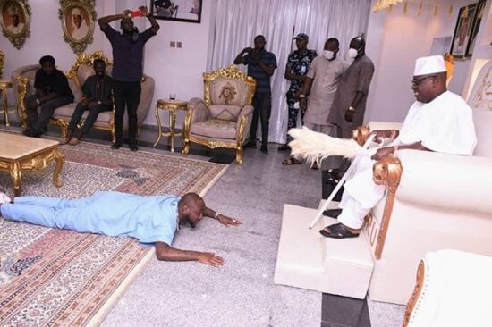 Davido prostrates before Oba of Oniru