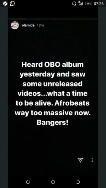 Olamide shares his thoughts on Davido forthcoming album, "A Better Time".