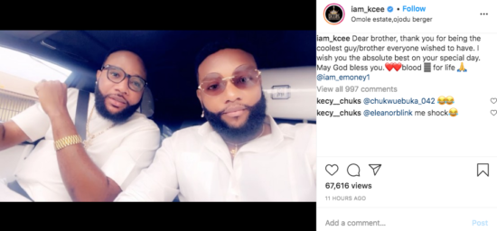 Kcee pens message for his brother E-Money as he clocks a year older