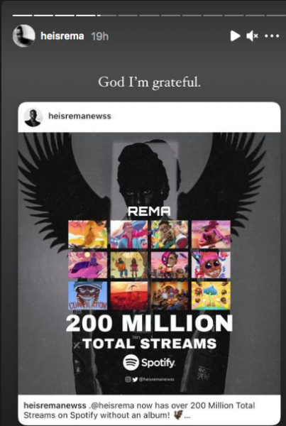 Rema celebrates hitting 200Million streams on Spotify without an album