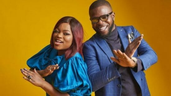 Funke Akindele reacts as JJC Skillz proclaims his love for her