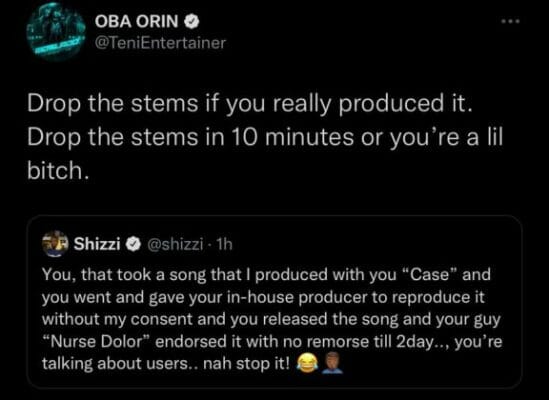 Teni and Shizzi Argue Over Singer's'Case' Song on Twitter