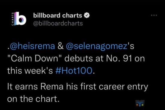 Rema's Calm Down Remix Makes Billboard Hot 100 Debut